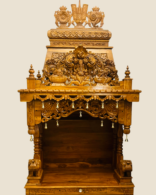 Handcrafted Teakwood Pooja Mandir with Storage - 3.5 ft Height